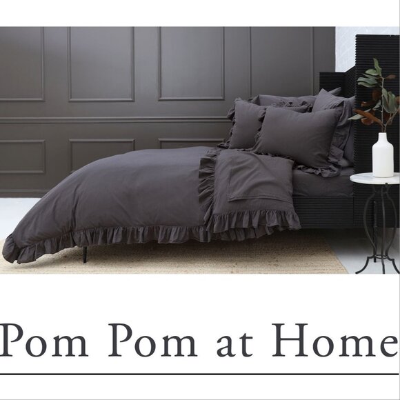 POM POM at HOME Rowan Crinkled Cotton Duvet Cover Set KING Midnight NEW $345 - Picture 1 of 10